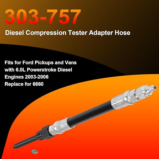 YMT 303-757 Diesel Compression Tester Adapter Hose Fits for Ford Pickups and Vans with 6.0L Powerstroke Diesel Engines 2003-2006,Replace for 6660