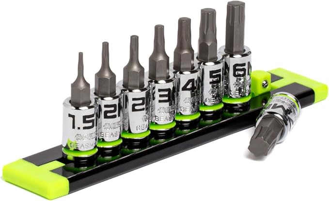 GRIPEDGE HEX Bit Socket Set | 8-PC - 1/4'' Drive Short Metric RPT Hex Driver Set | Sizes 1.5MM - 7MM | Made With S2 Steel | Includes Premium Aluminum Storage Rail |