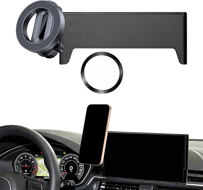 Phone Mount for MagSafe for Audi Q5 2021-2025 A4 S4 A5 S5 RS5 2020-2025 Accessories 10.1-inch Screen Adjustable Magnetic Carbon Fiber Pattern Phone Holder with Storage for iPhone Samsung