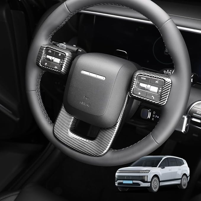 Steering Wheel Cover Trim Compatible with Santa FE 2024 2025 Hyundai IONIQ 9 Accessories(Carbon Fiber Pattern)