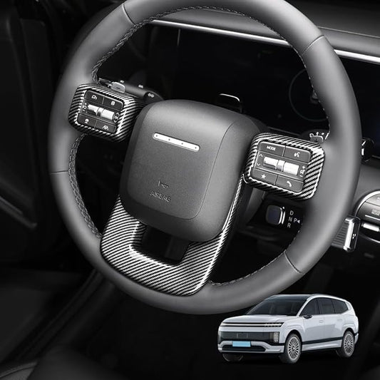 Steering Wheel Cover Trim Compatible with Santa FE 2024 2025 Hyundai IONIQ 9 Accessories(Carbon Fiber Pattern)