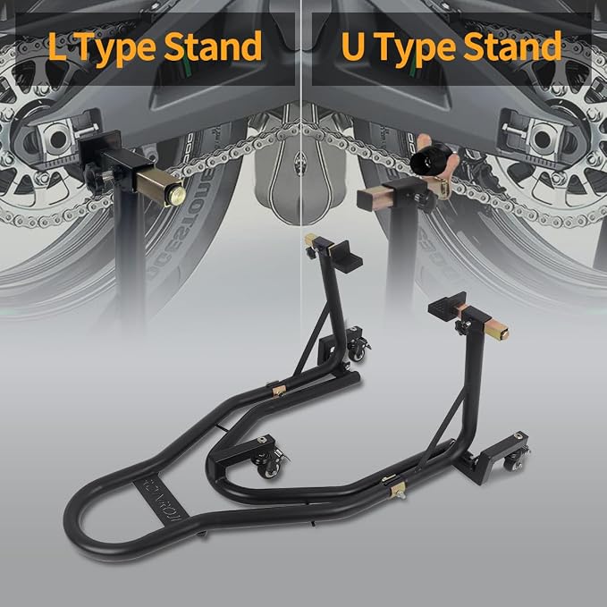 Universal Motorcycle Stand Paddock Rear Lift Combo Bike Wheel Fork Stands Motorcycles Swingarm Spool Adjustable Dismantable 360° Compatible Most for Yamaha Honda Kawasaki Suzuki Black