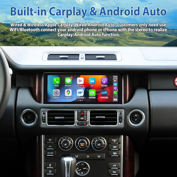 2GB+32GB Car Stereo Android 13 Radio for Land Rover Range Rover III L322 V8 2002-2004, GPS Navigation 10.25 Inch Multimedia Video Player FM BT Receiver WiFi Carplay Android Auto