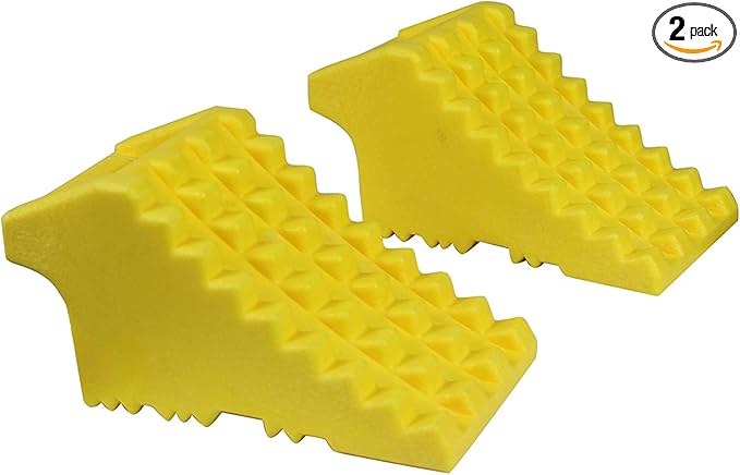 MaxxHaul High Visibility Poly Foam Wheel Chock 2-Pack | 8" x 4" x 4" Lightweight Tire Stop | Slip-Resistant Rubber Base | Built-in Handle | Safety Yellow (50503)
