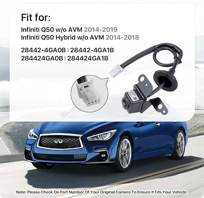 28442-4GA0B 4PIN Rear View Camera Replacement for Infiniti Q50 w/o AVM 2014-2019 & Infiniti Q50 Hybrid w/o AVM 2014-2018, OE Backup Cam Replaces 28442-4GA1B, 284424GA0B, 284424GA1B by GreenYi