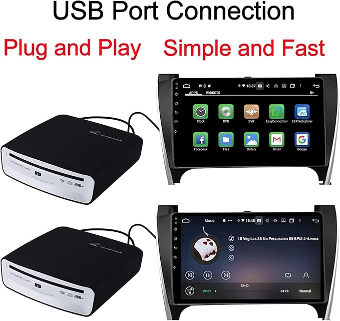 USB External Car Universal Connection Portable CD Player for Car Android Navigation/TV/Laptops Desktops with USB Port Plug and Play (Android Version 4.4 and Above)
