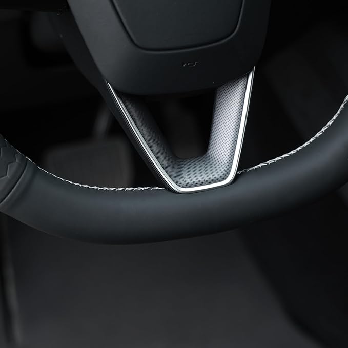 MEWANT Hand Stitch Black Hive Embossed Faux Leather Steering Wheel Cover for Tesla Model 3 Highland 2025 Model Y Juniper