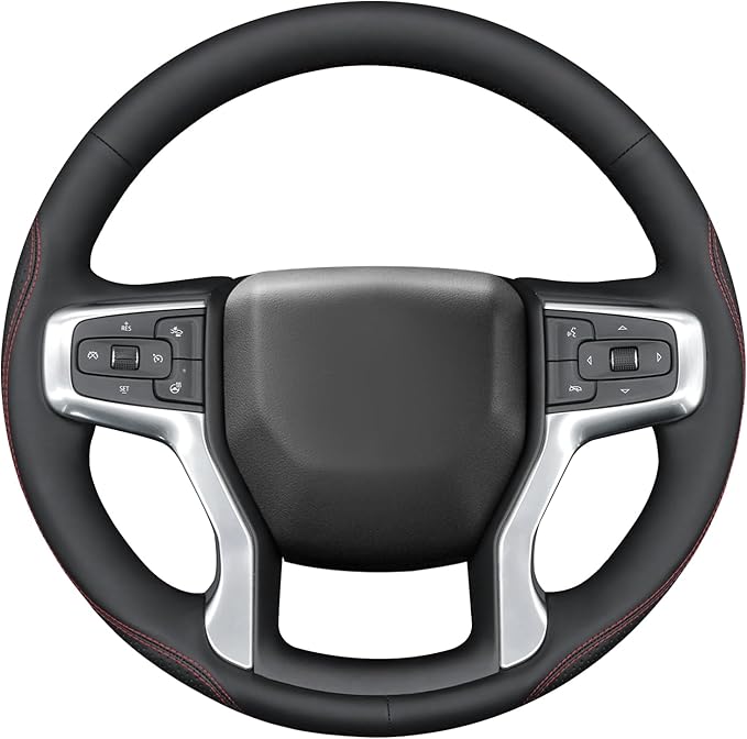 MEWANT Hand Stitch Steering Wheel Cover for Chevy Silverado 1500 Blazer Suburban Tahoe Faux Leather Steering Wheel Wrap