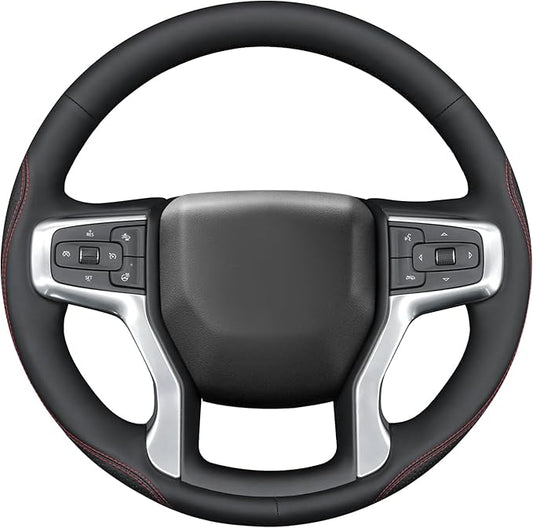 MEWANT Hand Stitch Steering Wheel Cover for Chevy Silverado 1500 Blazer Suburban Tahoe Real Leather Steering Wheel Wrap