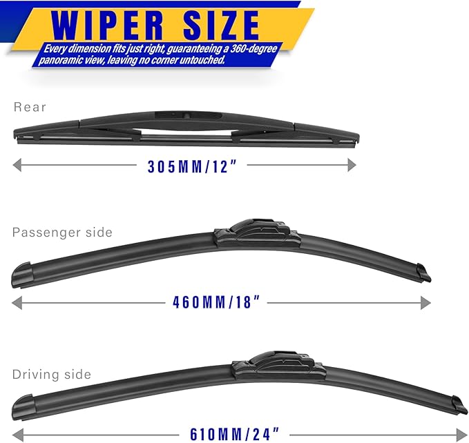 3 wipers Replacement for 2005-2012 Nissan Pathfinder/2005-2015 Nissan Xterra, Windshield Wiper Blades Original Equipment Replacement - 24"/18"/12" (Set of 3) U/J HOOK