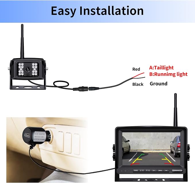 4 Wireless Backup Camera System HD 1080P 9" DVR Quad Split Monitor, IP69 Waterproof Hardwired Wireless Rear View Side View Cameras for RV Truck Trailer Camper, Loop Recording- ZEROXCLUB B904