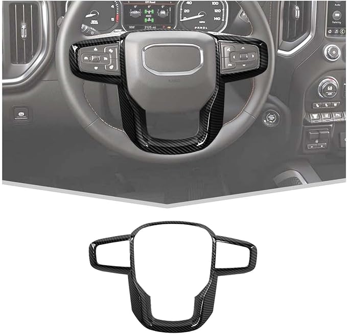 JeCar Steering Wheel Trim Cover Compatible with GMC Sierra 1500 2019-2025, for GMC Sierra 2500HD/3500HD 2020-2024, for GMC Yukon 2021-2024, Carbon Fiber Texture