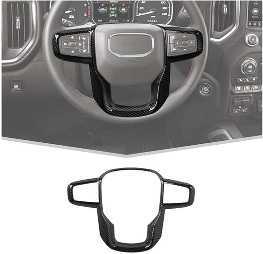 JeCar Steering Wheel Trim Cover Compatible with GMC Sierra 1500 2019-2025, for GMC Sierra 2500HD/3500HD 2020-2024, for GMC Yukon 2021-2024, Carbon Fiber Texture