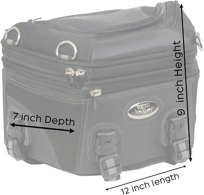 Milwaukee Leather MP8195 Small Black Textile and PVC Motorcycle Travel Rear Rack Bag - Small