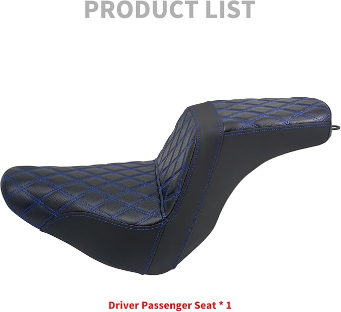 Motorcycle Seat Driver Passenger Seat PU Leather Seat Pillion Fit For Harley Low Rider Low Rider S ST 2018-up (Blue Stitching)