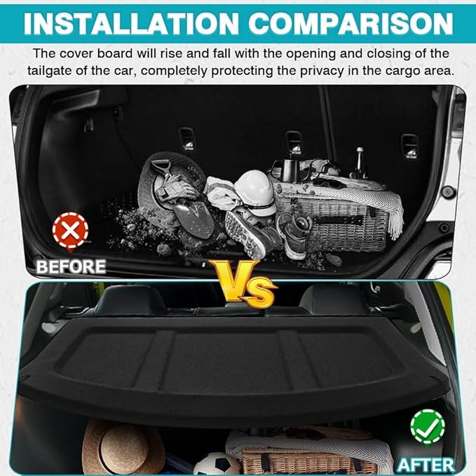 Powerty Cargo Cover for 2018-2023 Hyundai Kona Trunk Cover Trunk Shielding Shade for Kona Accessories Cargo Luggage Cover No Gap (Can Withstand Load)