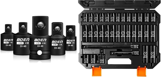 BOEN 5 Piece Impact Socket Adapter Set and 33 Piece 1/2" Drive Impact Socket Set