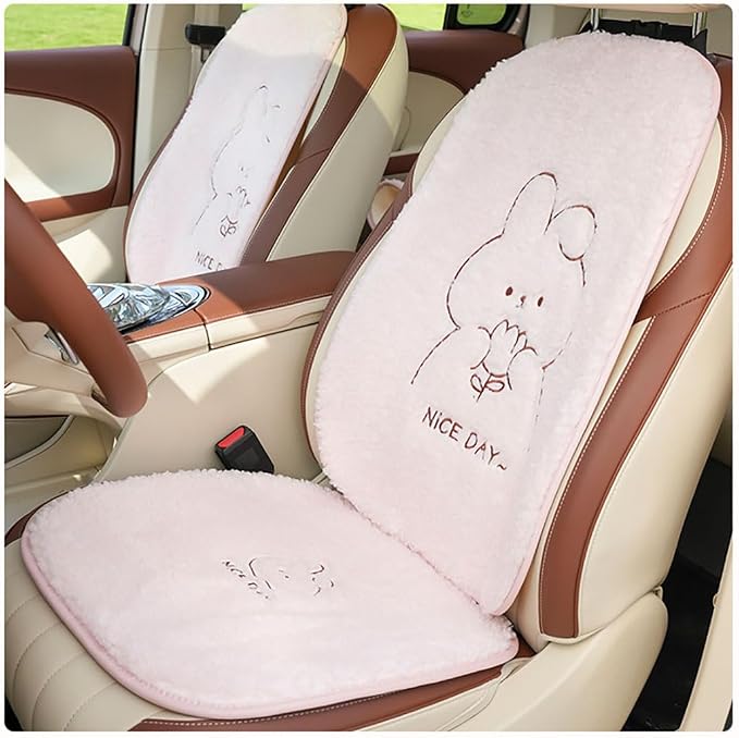 acdiac Universal Cute Bunny/Bear Car Seat Cover Cushion Fuzzy Cozy Cartoon Auto seat Pads (Bunny, 7pcs/seat)