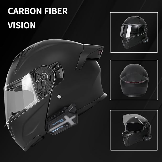 Bluetooth Modular Motorcycle Helmets with Tail Lights, DOT Approved Flip Up Full Face Motorcycle Dual Visor Helmet, with Dual Speakers and Microphone, for Adults Men and Women