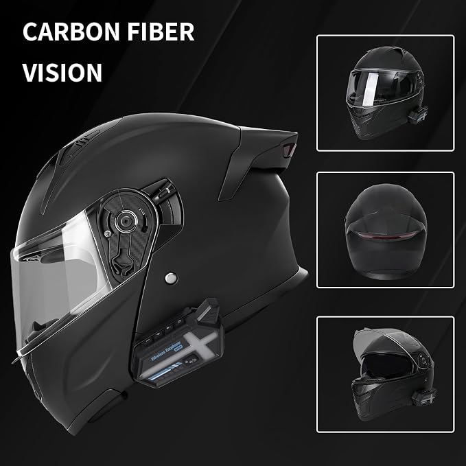 Bluetooth Modular Motorcycle Helmets with Tail Lights, DOT Approved Flip Up Full Face Motorcycle Dual Visor Helmet, with Dual Speakers and Microphone, for Adults Men and Women