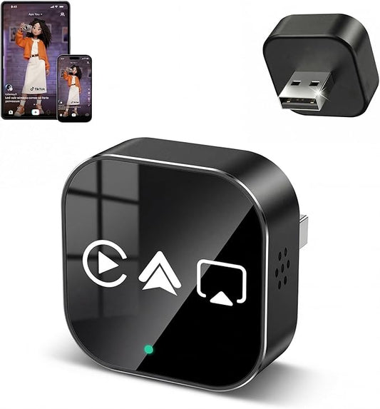 4-in-1 Wireless CarPlay Android Auto Adapter – AirPlay & Miracast Media Hub – Seamless for Mixed Families – 5.8GHz Low-Latency & Auto-Connect – Factory Wired Cars Only (Coal Black)