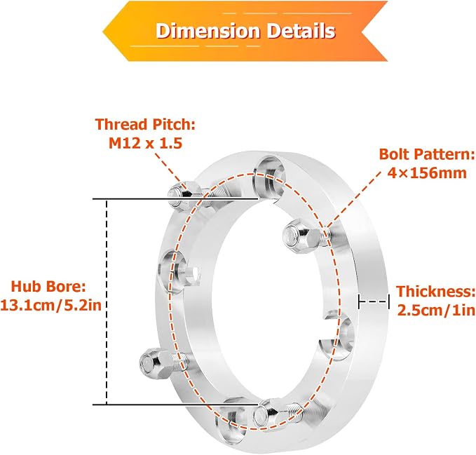 WeiSen 1.0 inch 4x156mm Wheel Spacer w/ M12x1.5 Studs & 131mm Hub Bore Compatible with Polaris RZR Pro XP Ranger 1000 900 General 2013-2025, 4PCS UTV Aluminum Wheel Adapter
