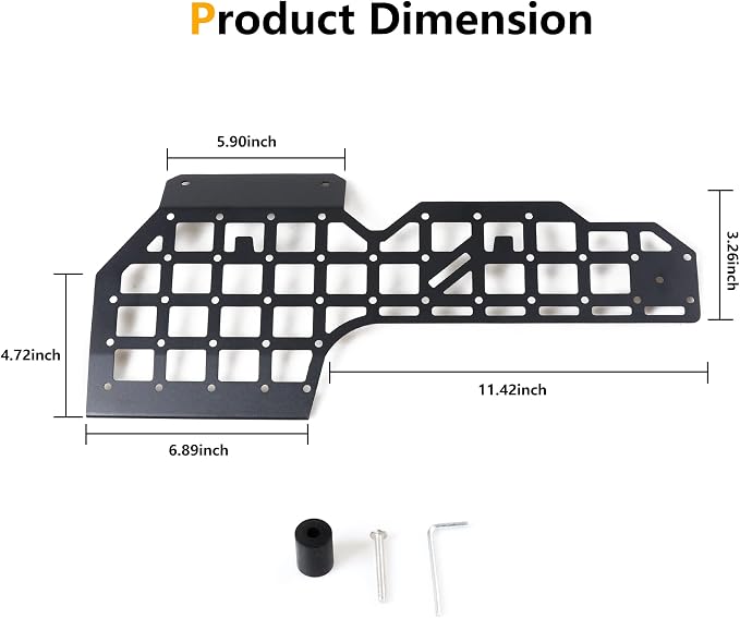 Molle Panel for 2021 2022 2023 2024 2025 Ford Bronco 2/4 Door Interior Accessories Center Console Storage Passenger Side Grid Plate Organizer Gear Shifter Right Side Hanging Steel Rack, Black