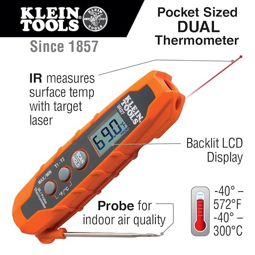 Klein Tools IR07 Dual Infrared (IR) and Probe Pocket Size LCD Digital Thermometer & ET05 Digital Pocket Thermometer