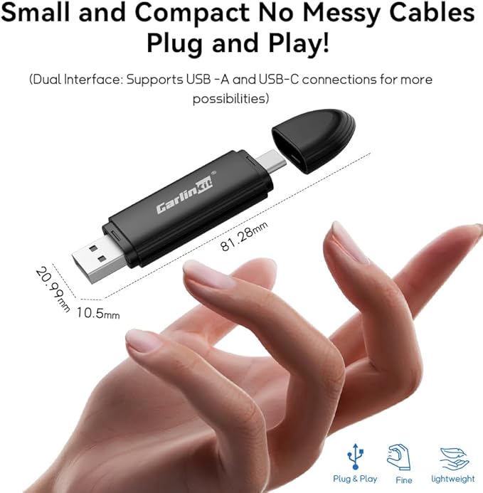 Carlinkit MINI SE Wireless CarPlay Adapter 2026 with OEM Wired CarPlay, Plug & Play/Auto-Connect/for USB-A & Type-C Dual Port Cars, Support Online Upgrade Wireless Dongle