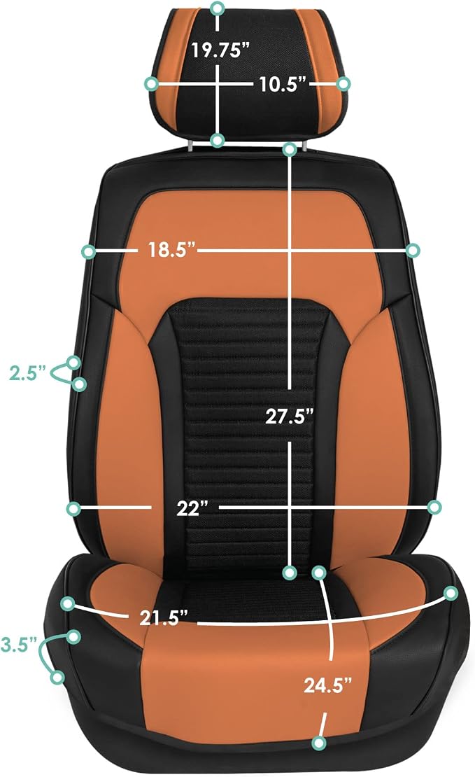 FH Group Front Set Faux Leather Car Seat Covers for Low Back Seat, Universal Fit, Airbag Compatible Car Seat Cushions for SUV, Sedan Brown
