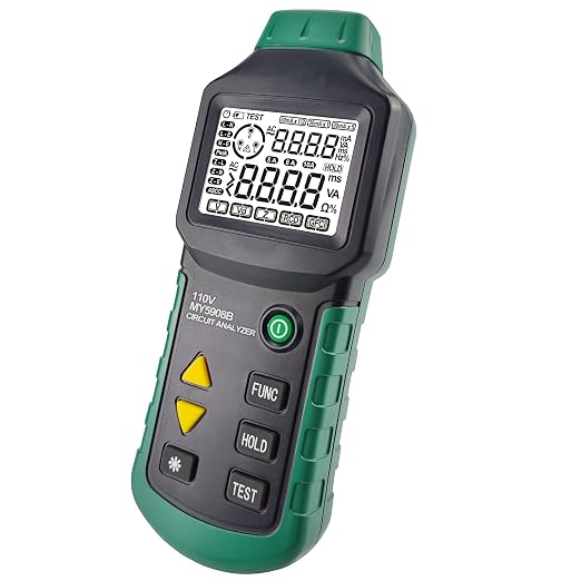 Digital Circuit Analyzer True RMS AC Voltage RCD GFCI, Voltage Drop Electrical Tester Line Fault Test Device with LCD Backlight, Data Hold, US Plug, Storage Bag