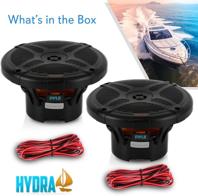 Pyle 6.5 Inch Marine Speakers - Coaxial 2-Way Waterproof Component Speaker Pair | Audio Stereo Sound System with Wireless RF Streaming Support | 6.5" In., 600 Watt - Pyle PLMRF65SB