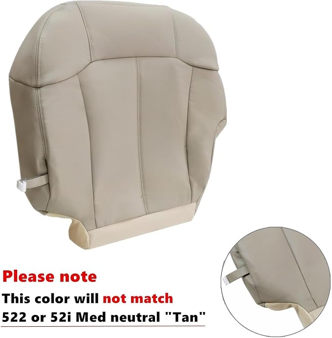 SecosAutoparts Driver & Passenger Bottom & Top Lean Back & Armrests Leather Seat Covers Light Tan # 522 or 922 Compatible with Chevy Silverado Tahoe Avalanche Suburban 1999 2000 2001 2002