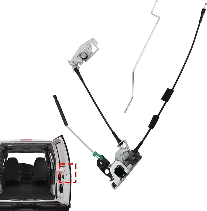 Rear Door Latch Assembly with Cable & Rod, Right Passenger Side for Ford 1992-2019 E150 E250 E350 Econoline Van, Cargo Door Lock Latch Connective Repair Replaces 6C2Z-15431A02-AA