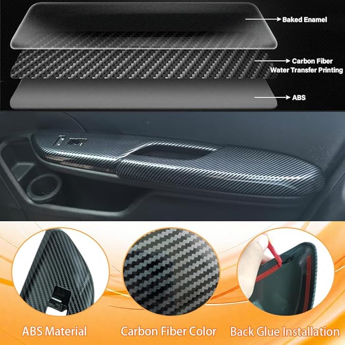 Car Window Lift Control Switch Panel Cover Inner Door Handle Armrest Cover Decals Compatible with Honda Civic 10th Gen 2016 2017 2018 2019 2020 2021 ABS Carbon Fiber Style (8 Pcs)