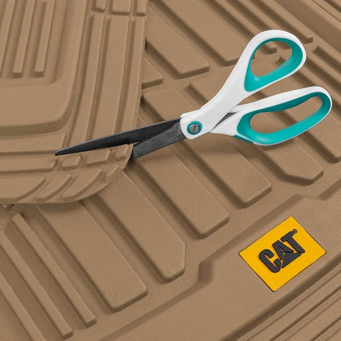 BDK USA by CAT® Automotive Heavy Duty Car Floor Mats with Rear Cargo Mat Trunk Cargo Liner for SUV - Caterpillar All-Weather Universal Trim to Fit Front & Rear Combo Rubber Car Mats & SUV Trunk Mat