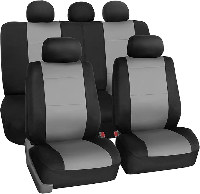 FH Group Waterproof Neoprene Car Seat Covers Full Set – Universal Fit Front & Split Bench Rear Seat Covers, Airbag Compatible Automotive Seat Protectors for Cars, SUVs & Vans, Gray