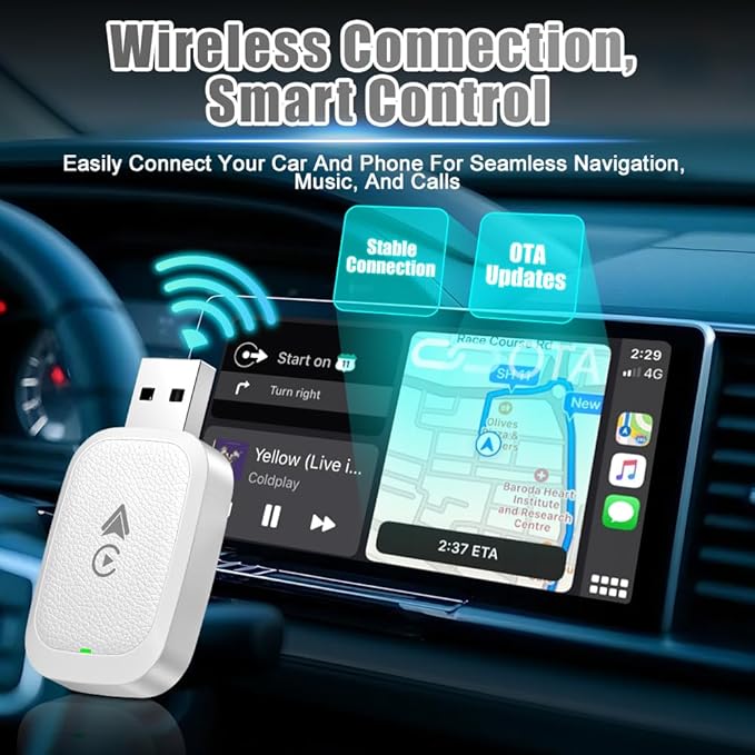 High Speed 5.0GHz CarPlay Adapter,U Disk Style, Fast Response Stable Connection, for iOS, with for Voice Assistant, OTA Online Upgrade Feature (White)