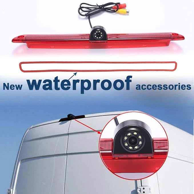 HD Brake Light Backup Camera with 7 Inch LCD Monitor, Waterproof Night Vision Car Roof Reversing Camera Replacement for VW Crafter Caravelle 2007-2015/Mercedes Sprinter W609 W907 W910 316 CDI