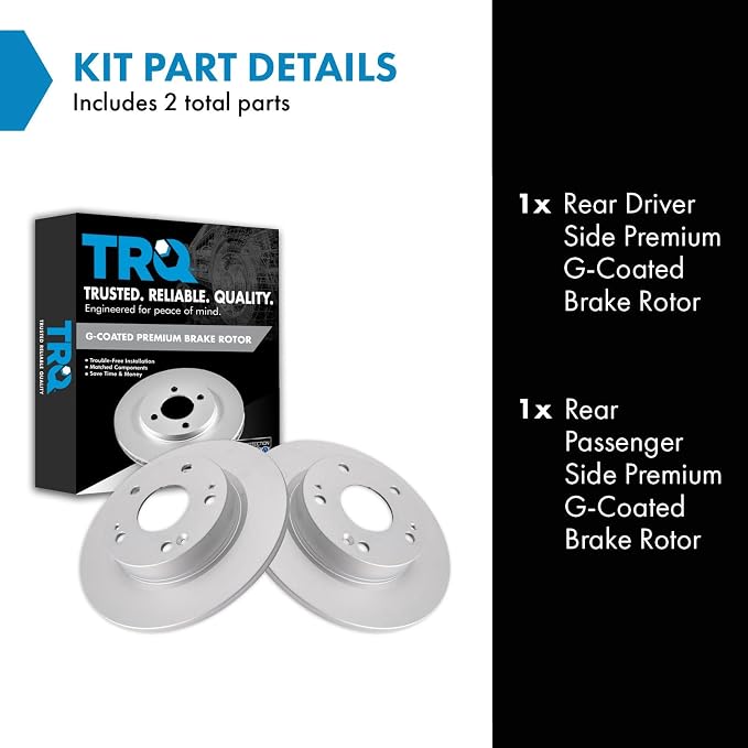 TRQ Rear Brake Rotor Set G Coated Solid Compatible with 2016-2024 Honda Civic 2019-2022 Insight