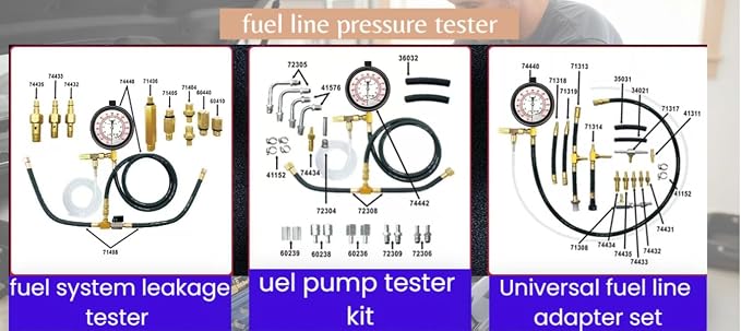 Fuel Injection Pressure Tester Kit 0-140 PSI, Universal Fuel Pump Pressure Gauge Set with Quick Release Valve, Reinforced Hoses & Multi-Size Adapters for Gasoline Engine Diagnostic (((TU-443Red))) | Fuel Injection Pressure Tester Kit 0-140 PSI