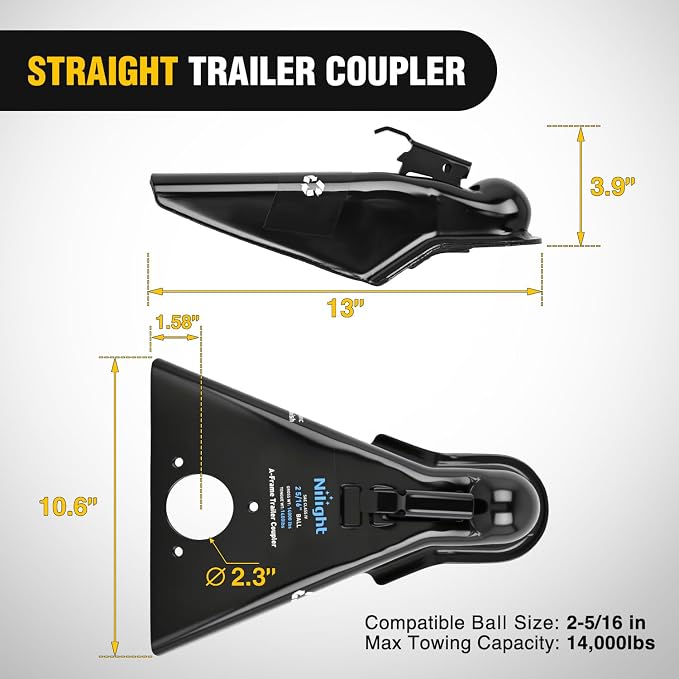 Nilight 14,000LBS A-Frame Trailer Coupler fits 2-5/16 Inch Hitch Ball for Towing RV, Boat, Camper, Class IV, Powder Coated Black