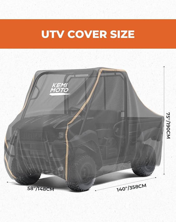 KEMIMOTO UTV Cover, All-Weather Protection UTV Cover Two Seater Compatible with Kawasaki Mule 4000/4010 Can-Am Defender Ranger XP 1000 WOLVERINE RMAX2 Pioneer UFORCE, 2-3 Seaters 140" x 75" x 58"