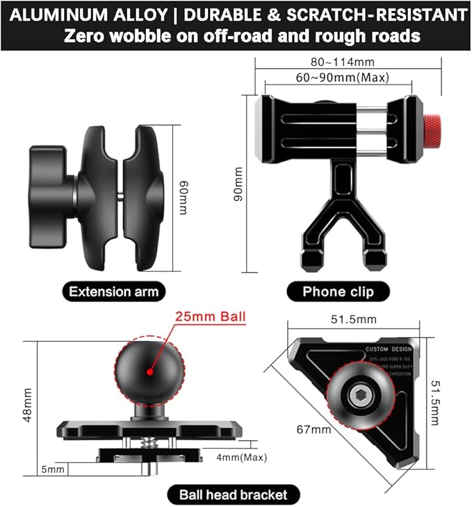 Upgraded Aluminum Vent Phone Mount for Ford F150 (2015-2020), Expedition (2018-2021), Super Duty (2017-2021), 360° Rotation Metal F150 Vent Phone Holder, No Shake Off-Road Stable for all Smartphones