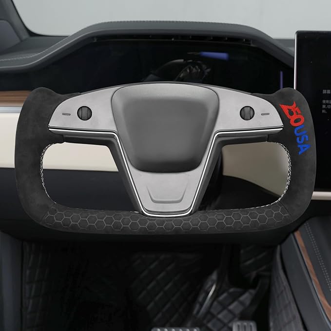 MEWANT 250th Anniversary Limited Edition Steering Wheel Cover for Tesla Model S/X 2021-2023 Commemorative 1776-2026 Embroidery Black Hand-Stitched Hive Embossed Athsuede Wrap