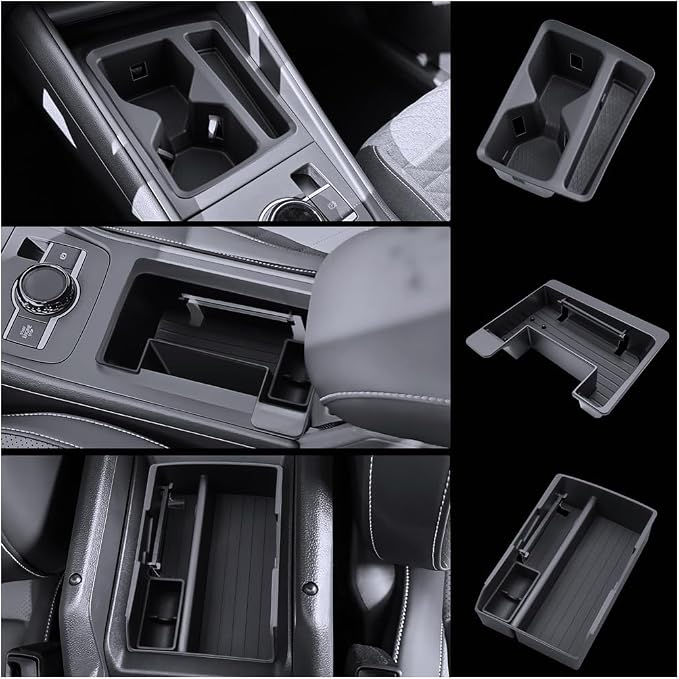 for Tiguan Center Console Organizer 2025 2026 VW Tiguan Accessories Armrest Console Organizer & Front Center Console Storage Tray & Cup Holder 3PCS
