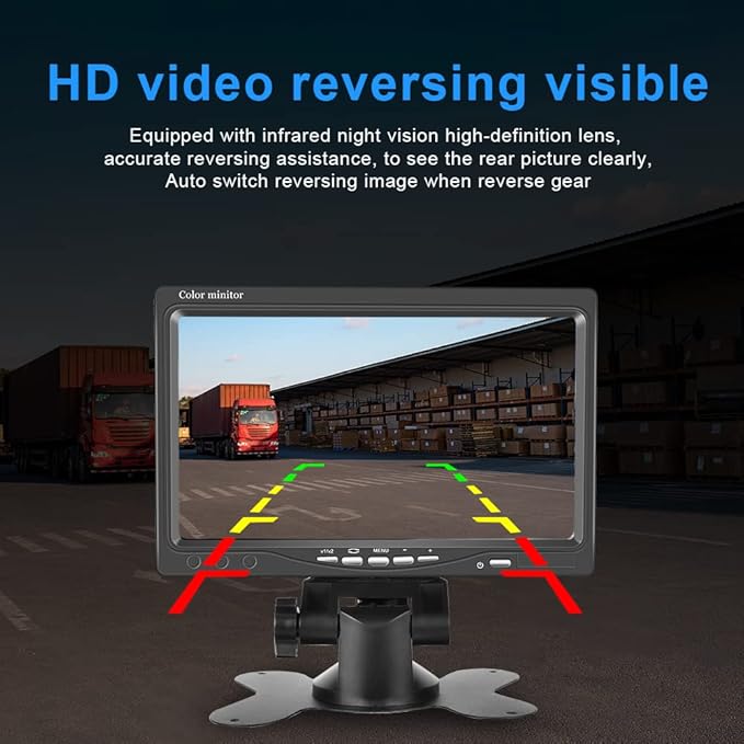 Hikity 7" Backup Camera with Monitor Kit, Waterproof 18 IR LED Night Vision Reverse Camera + Rear View Monitor Vehicle Parking System for RV/Bus/Trailer/Truck (65ft Video Cable+ Cigarette Lighter)