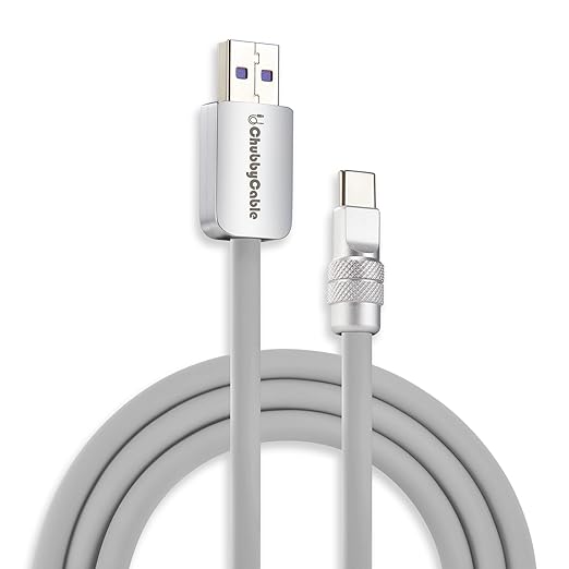 chubbycable Chubby 2.0 USB C 120W Fast Charging Cable Silicone Soft Durable USB C Cable Extra Thick Charger Cord Compatible with iPhone 17-15 Series iPad, Gray, USB-A to Type-C, 19.6FT