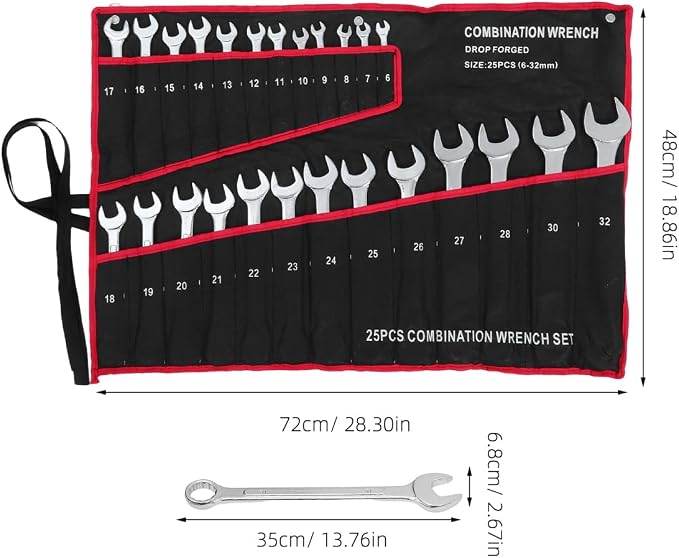NOLITOY 25-Piece Double-Ended Wrench Set Mechanics Tool Set with Canvas Bag for Automotive Plumbing and Home Repair Precision-Made Hand Tools for Professional and Household Maintenance