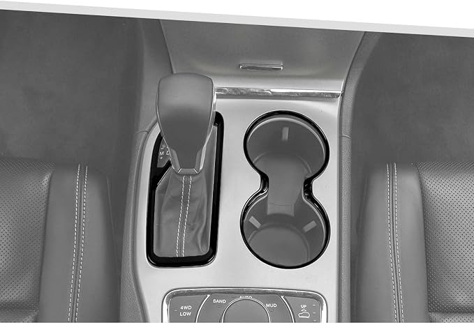 Jimen Fit for Jeep Grand Cherokee 2016-2021, 2PCS Front Cup Holder Trim Overlay & Gear Shift Cover (Black)